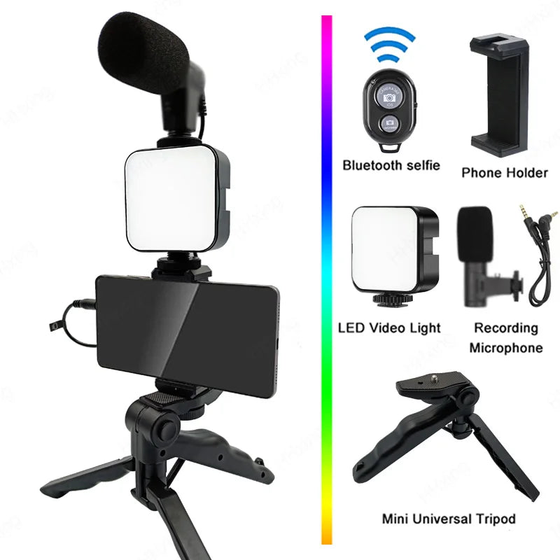 Smartphone Vlogging Kit with LED Light & Microphone for Professional Content