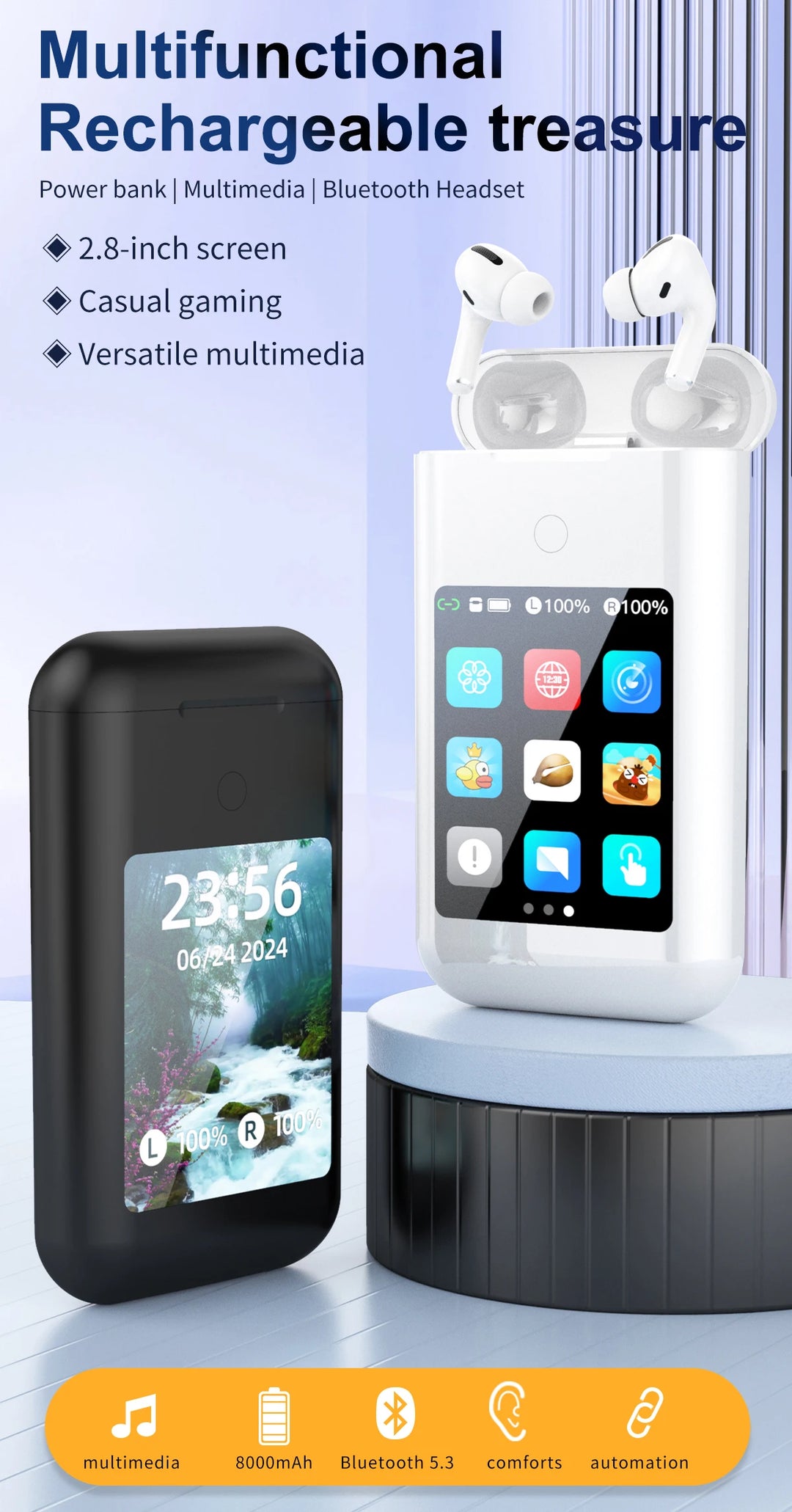 SIMSONLAB Bluetooth 5.3 TWS Wireless Earbuds with Power Bank