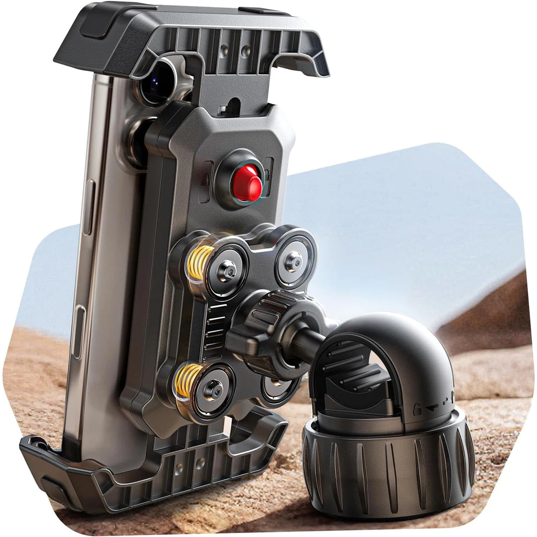 Anti-Vibration Bike Phone Mount – 360° Shock Absorber Handlebar Clamp