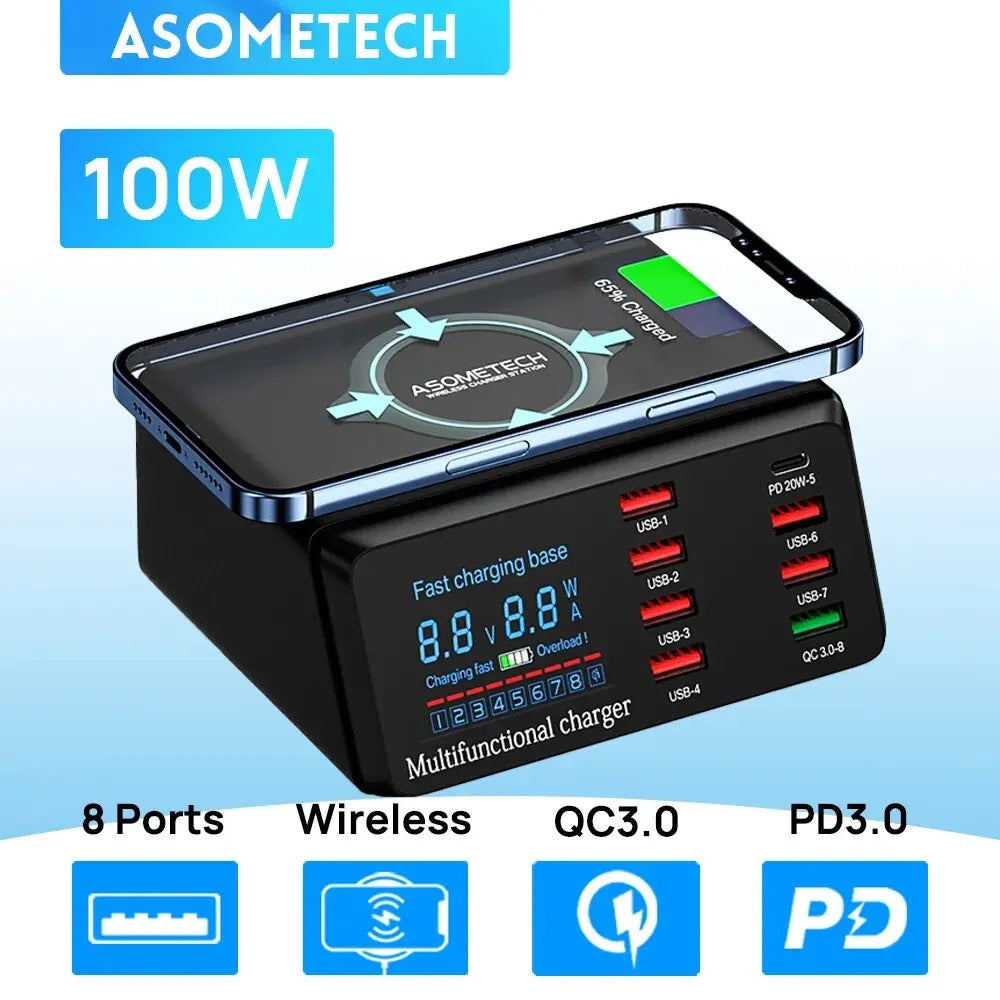 ASOMETECH 100W 8-Port USB Charging Station Wireless