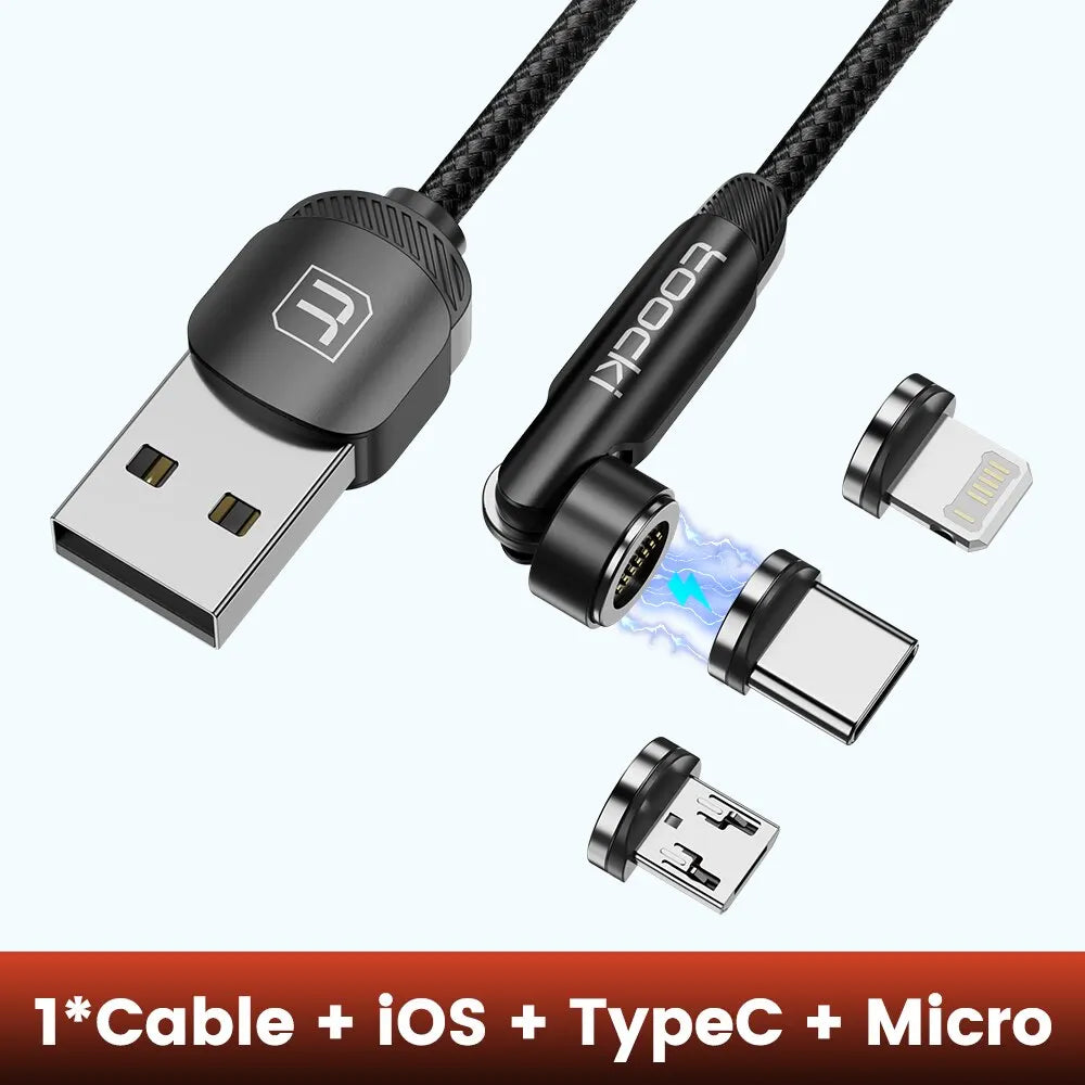 Toocki 540° Rotate Magnetic Cable | 3A Fast Charging Type-C Lightning Micro USB Braided Cord