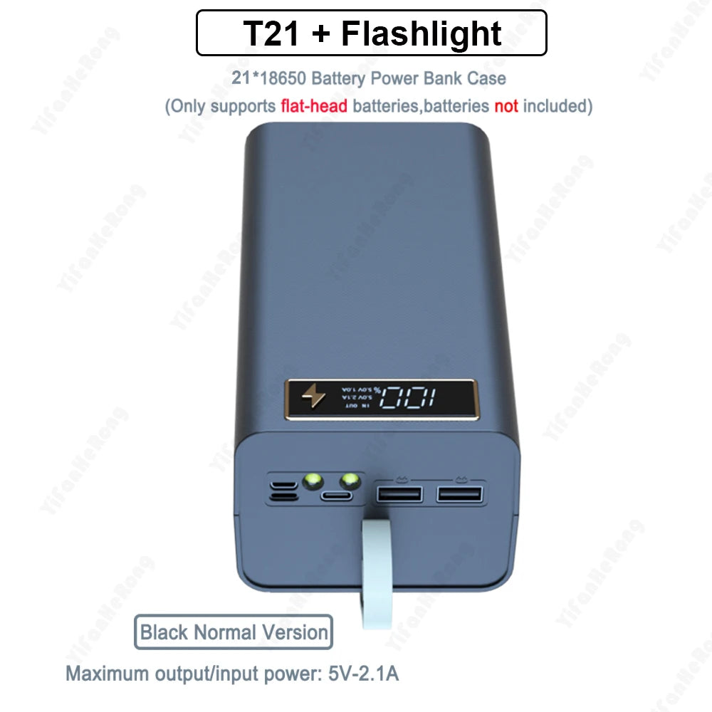 21x18650 DIY Power Bank Case with Flashlight & Wireless