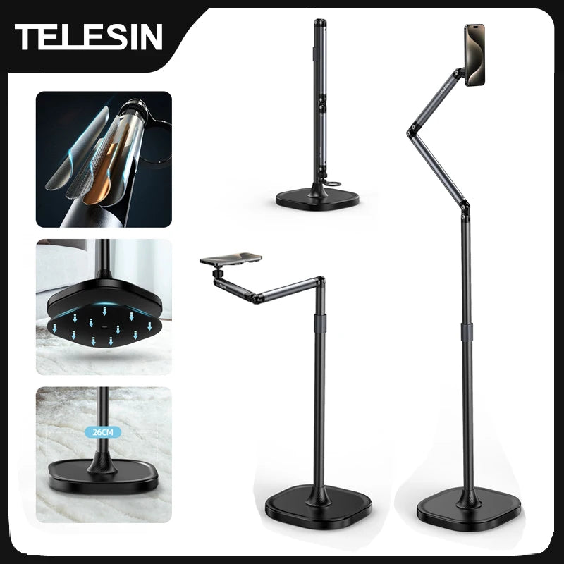 TELESIN Magnetic Phone Floor Stand with 360 Rotating Arm for Live Streaming & Video