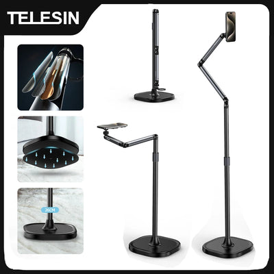 TELESIN Magnetic Phone Floor Stand with 360 Rotating Arm for Live Streaming & Video