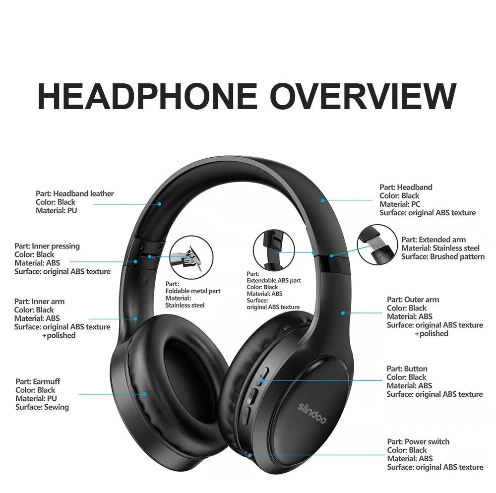 Siindoo JH-919 Wireless Headphones: Long-Lasting Battery & Deep Bass