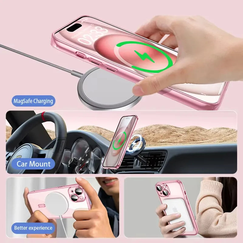 BYGJMY Clear Plating MagSafe Case for iPhone 16 Plus 15 14 13 12 11 Pro Max — iPhone 16 Plus Clear MagSafe Case