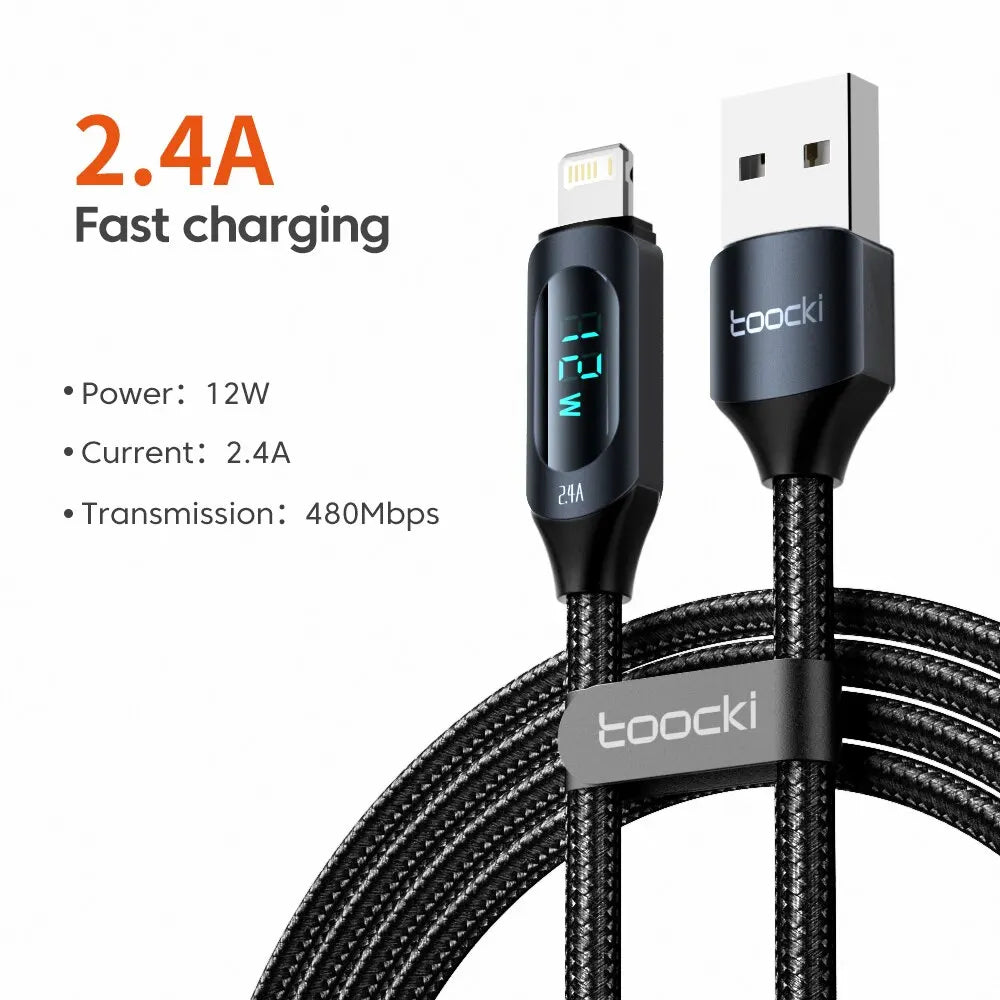 Toocki LED Display iPhone Cable | 2.4A Fast Charging Lightning Braided Cord 1m 2m iPhone 14–7