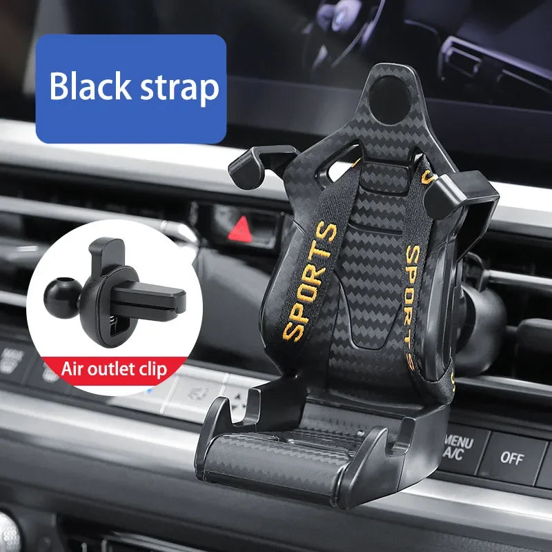 Racing Car Phone Holder – Carbon Fiber Air Vent Mount Auto-Adjust 360° Rotate
