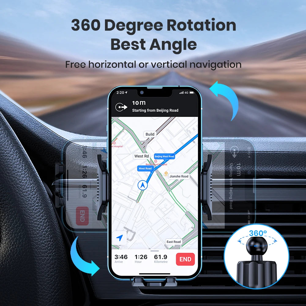 TOPK Auto-Lock Car Phone Holder – 360° Air Vent Mount for iPhone & Samsung