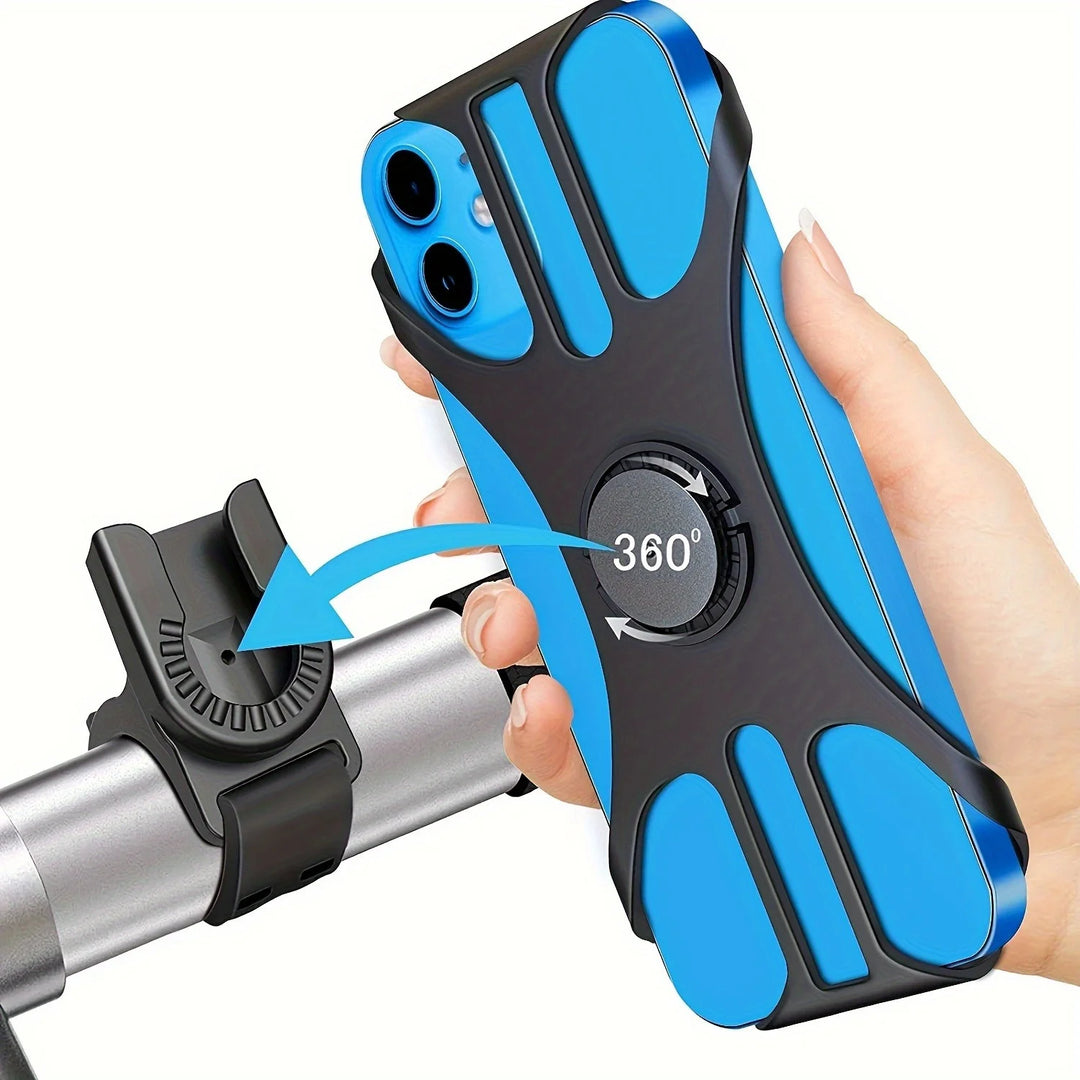 360 Rotatable Silicone Bike & Motorcycle Phone Holder – Universal Handlebar Mount