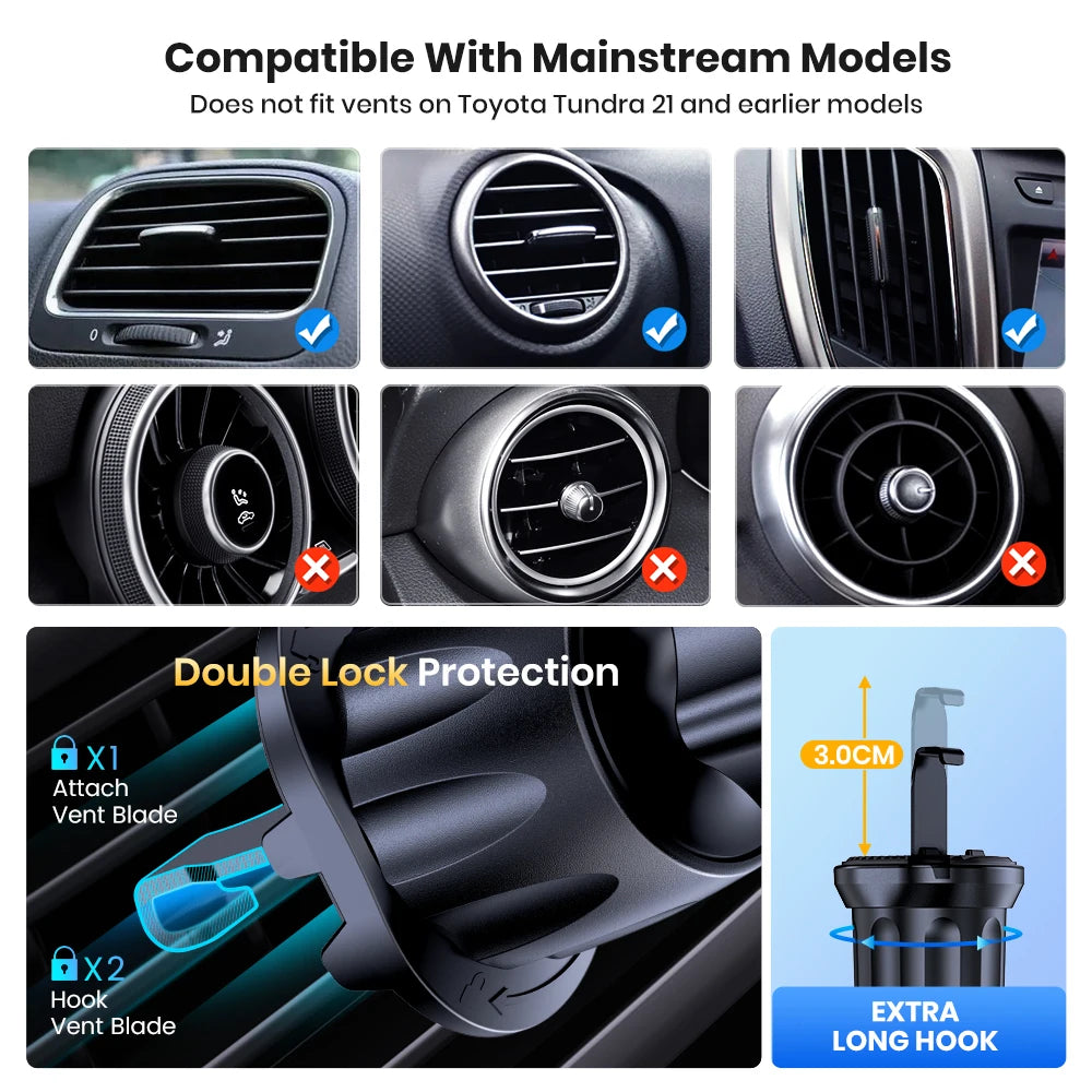 TOPK Auto-Lock Car Phone Holder – 360° Air Vent Mount for iPhone & Samsung