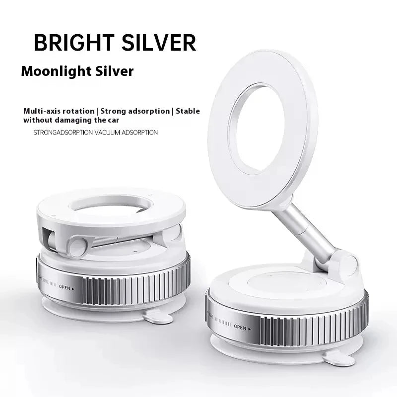 Foldable Magnetic Vacuum Phone Holder | 360° Adjustable Mount for Car Desk Bathroom Gym Mirror