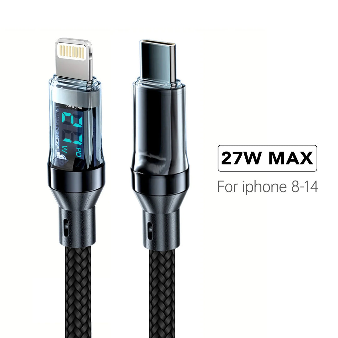 MFi Lightning Fast Charge Data Sync Cable with LCD Display — 120w lightning fast charging cable