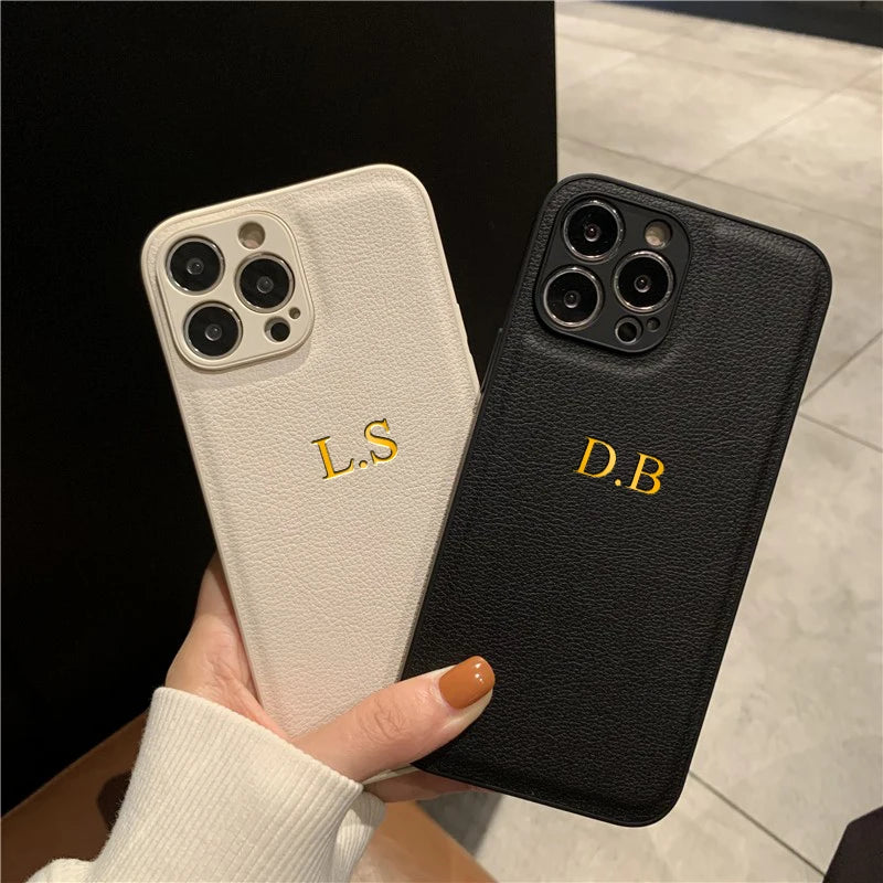 Custom Personalized Luxury PU Leather iPhone Case - Gift Cover for iPhone 11 to 17 Pro Max Air