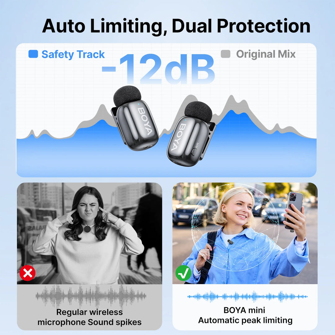 BOYA Mini 2 Wireless Lavalier Mic | AI Noise Cancellation 24-Bit for iPhone Android