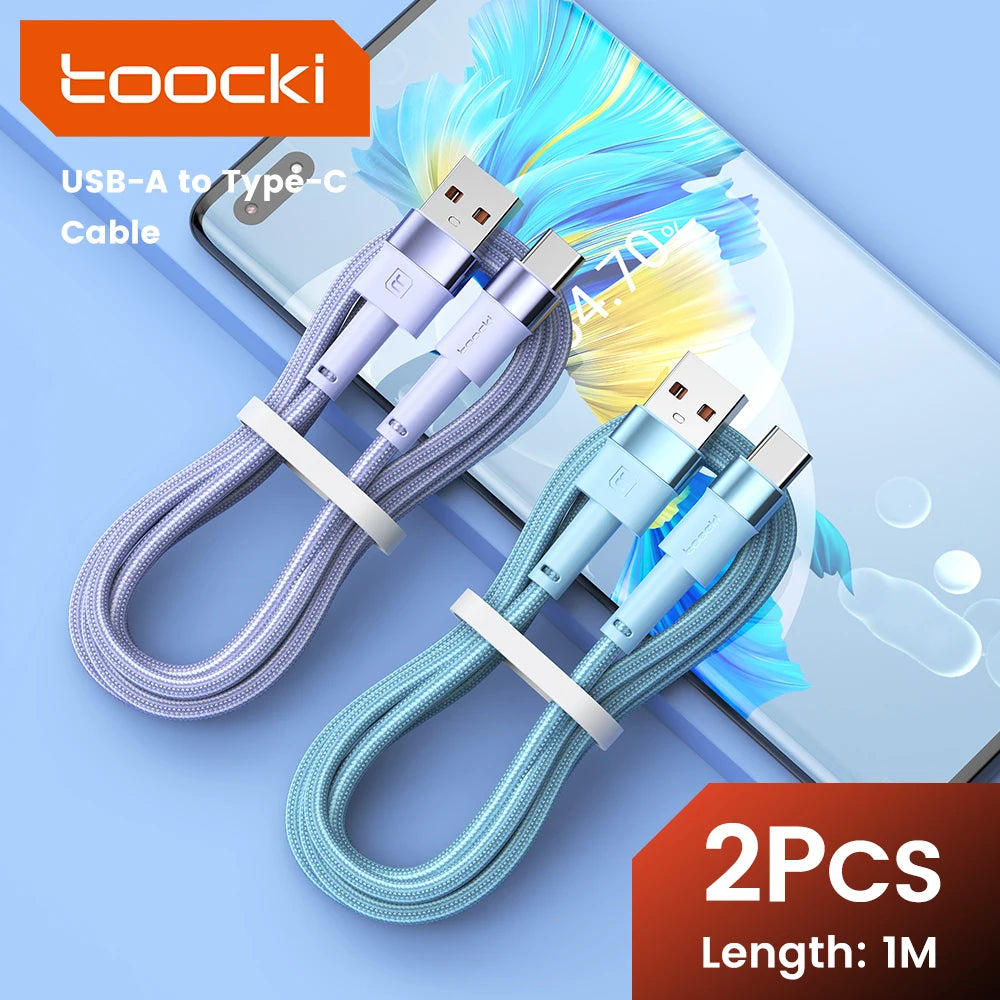 Toocki 2-Pack 3A USB-A to Type-C Cable | Fast Charging Braided Cord Xiaomi Realme Poco Samsung