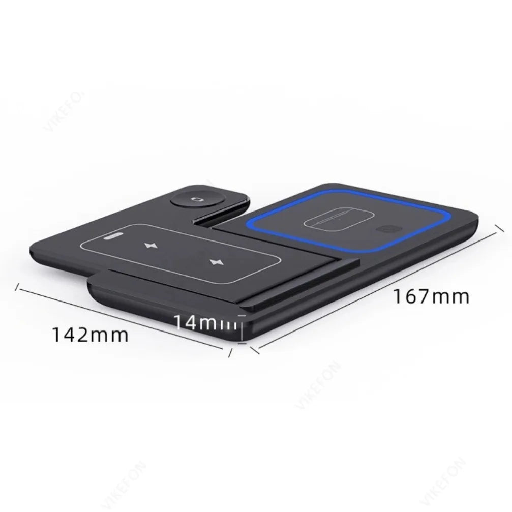 VIKEFON 3 in 1 Foldable Wireless Charging Station | 15W Fast Charger for iPhone 17 iWatch AirPods