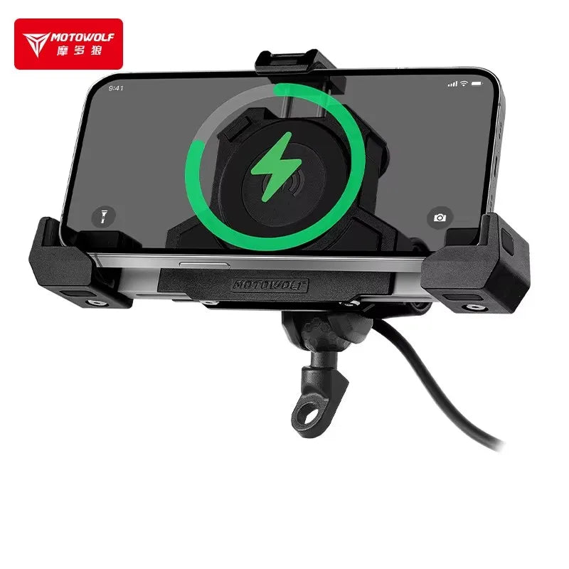 MOTOWOLF Motorcycle Phone Holder – Wireless Charging Shock Mount