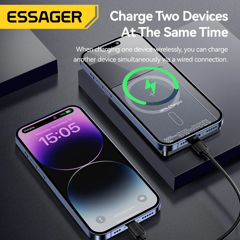 Essager 5000mAh Magnetic Wireless Power Bank 20W Fast Charging for iPhone 17 16 15 14 MagSafe