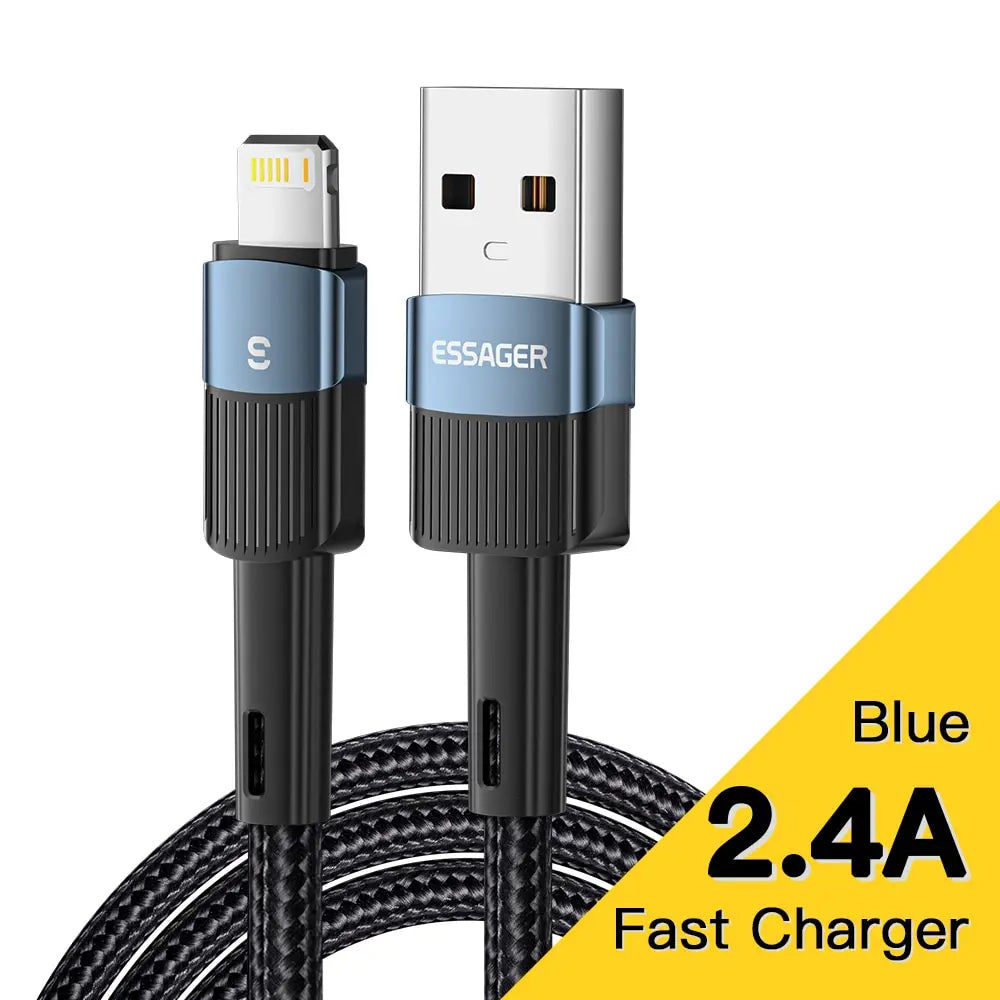ESSAGER 2.4A Lightning iPhone Cable | Fast Charging Braided Cord iPhone 13 12 11–5 XR XS SE