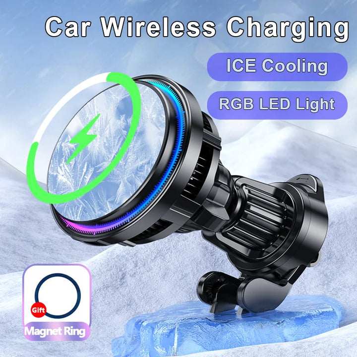 VIKEFON 15W Cooling MagSafe Wireless Car Charger | RGB Fan Mount for iPhone 16 15 14 13 12