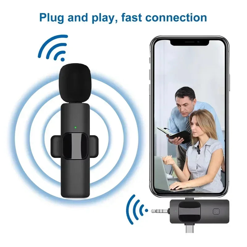 VIKEFON 3-in-1 Wireless Lavalier Microphone for iPhone, Android, DSLR & PC