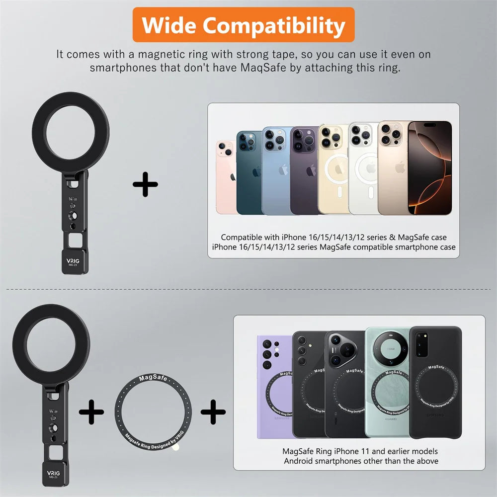 VRIG MG-23 MagSafe Magnetic Phone Stand – Cold Shoe Tripod Mount Vlog Holder