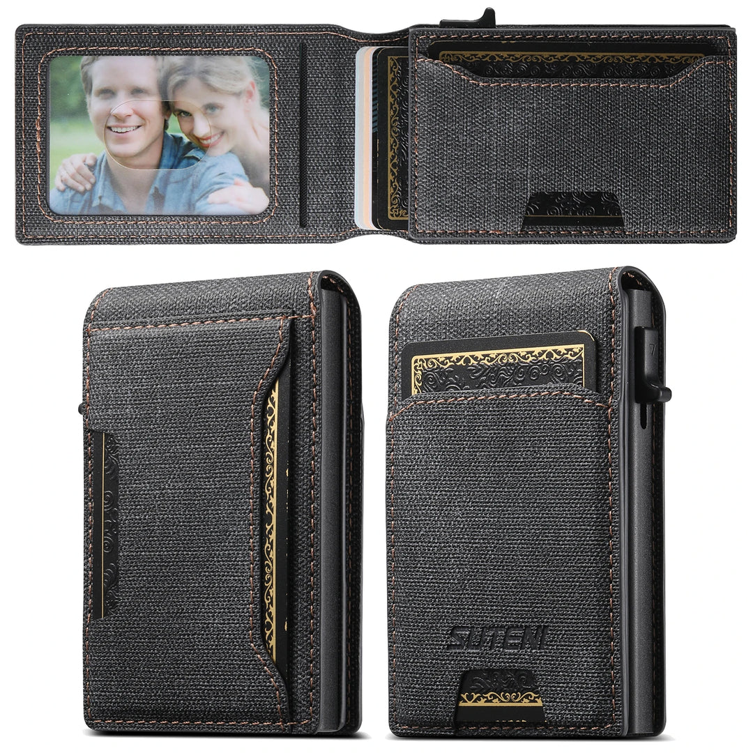 PU Leather Magnetic Card Holder Wallet Kickstand 12-Card