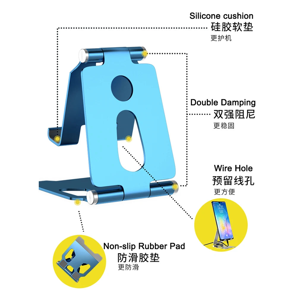TOKOHANSUN Aluminum Phone Stand – Foldable Desktop Holder for iPhone & All