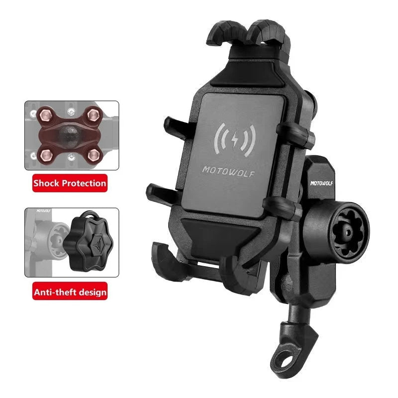 MOTOWOLF Motorcycle Wireless Charging Phone Mount – 3.0 Quick Charge GPS Holder
