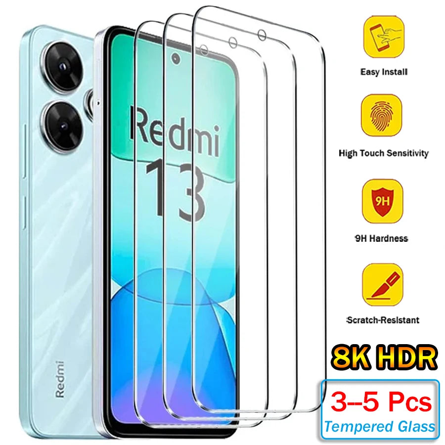 3-5 Pack Tempered Glass Xiaomi Redmi Note 13 12 Pro 13C 12C Screen Protector HD Anti-Scratch Film