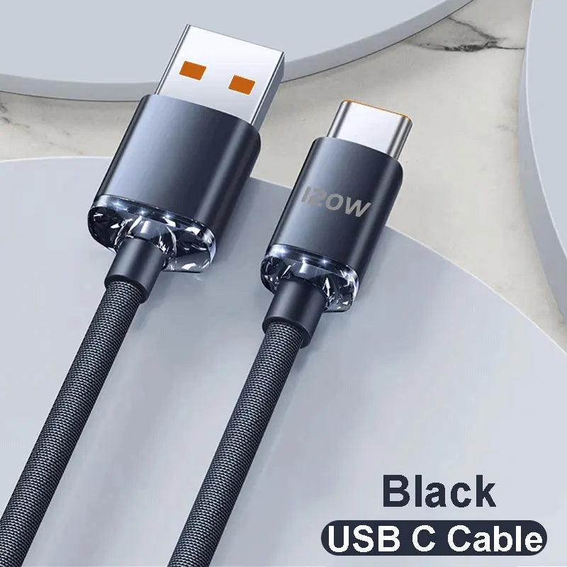120W 6A USB-A to USB-C Fast Charging Cable | Braided Data Cord Xiaomi Oppo Samsung PD Quick Charge