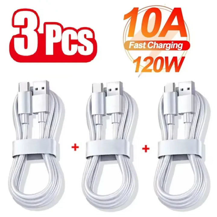 3-Pack 100W 10A USB-A to USB-C Super Fast Charging Cable | Quick Charge Cord Xiaomi Samsung Huawei
