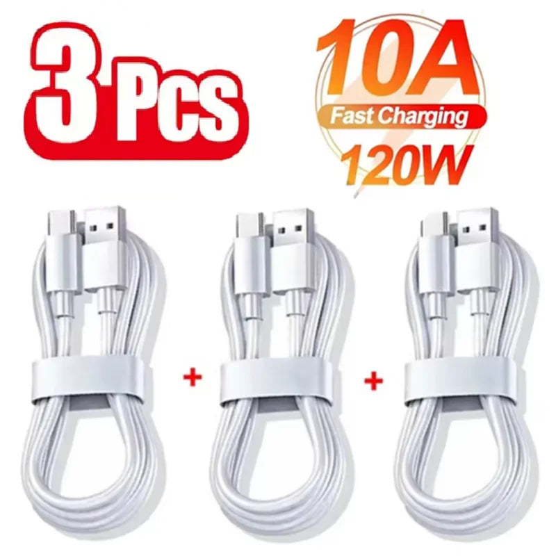 3-Pack 100W 10A USB-A to USB-C Super Fast Charging Cable | Quick Charge Cord Xiaomi Samsung Huawei