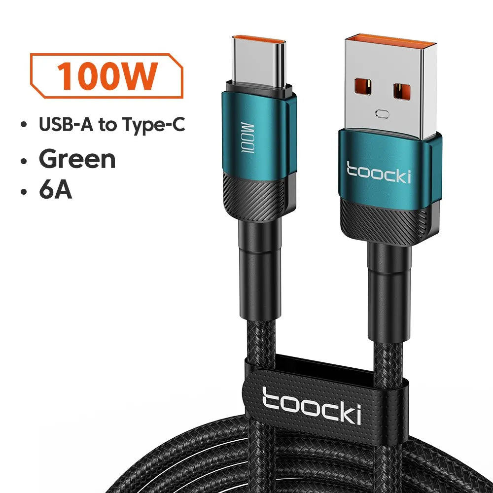 Toocki 6A USB-C Fast Charging Cable | 100W PD Braided Cord iPhone 15 Huawei Realme Oppo OnePlus