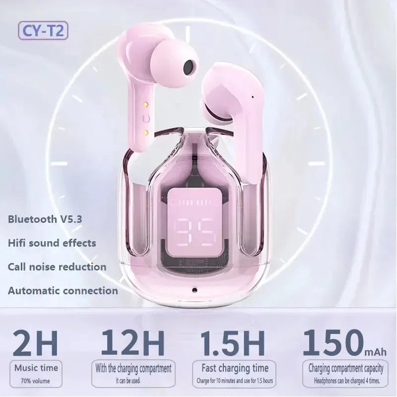T2 Transparent Bluetooth Earbuds, Long Battery Life, HiFi Stereo