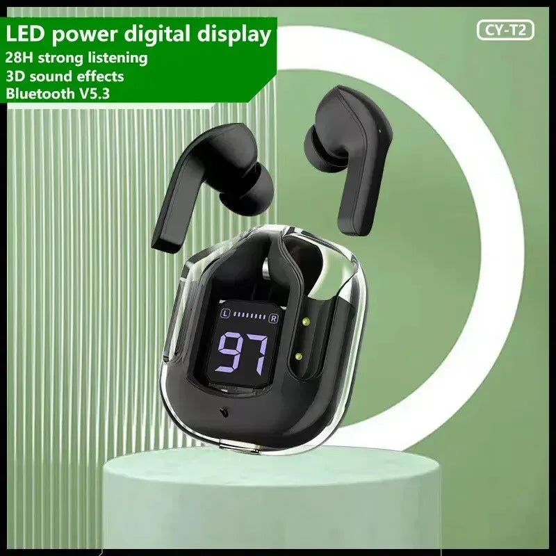T2 Transparent Bluetooth Earbuds, Long Battery Life, HiFi Stereo