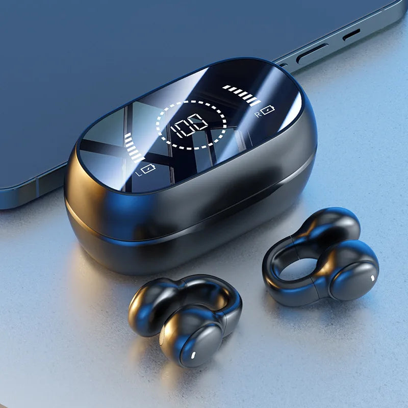 BT 5.3 Mirror Ear Clip Headphones | Digital Display OWS | HiFi Lossless AAC | Sport Wireless