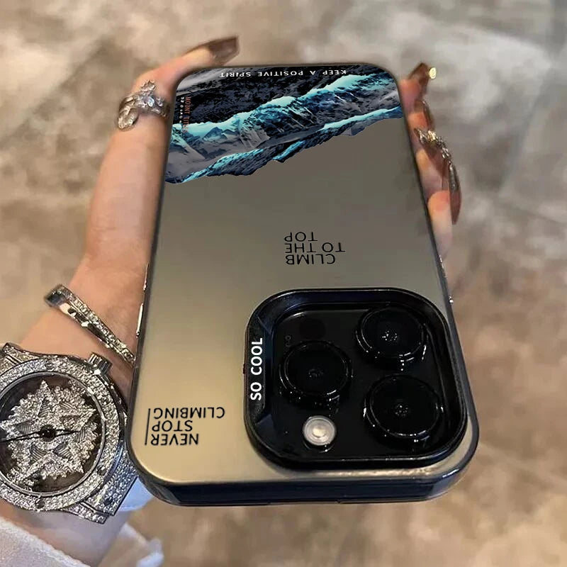 Snow Mountain Sunset Landscape Phone Case for iPhone 11-17 Pro Max – Electroplate Silver