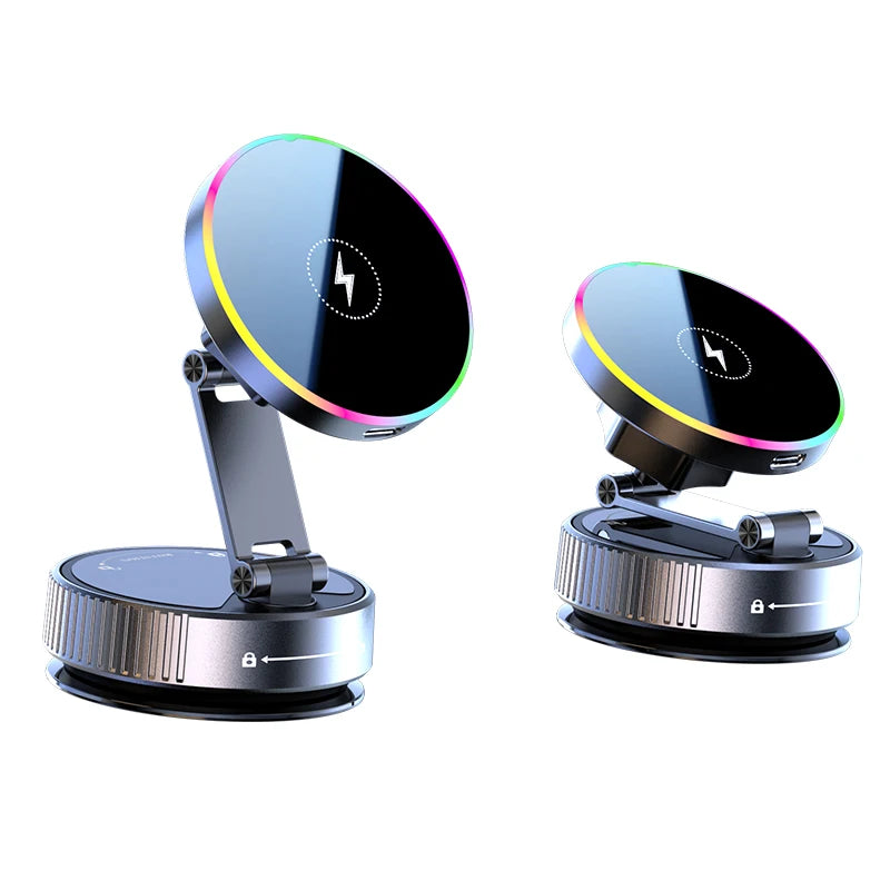 KEBETEME 15W Wireless Charging Car Mount – Vacuum Suction Magnetic Phone Holder