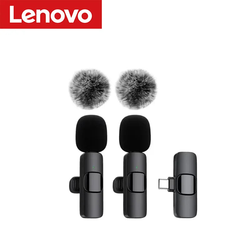 Lenovo Wireless Lavalier Microphone | Mini Clip-On Mic for iPhone Android Live Stream