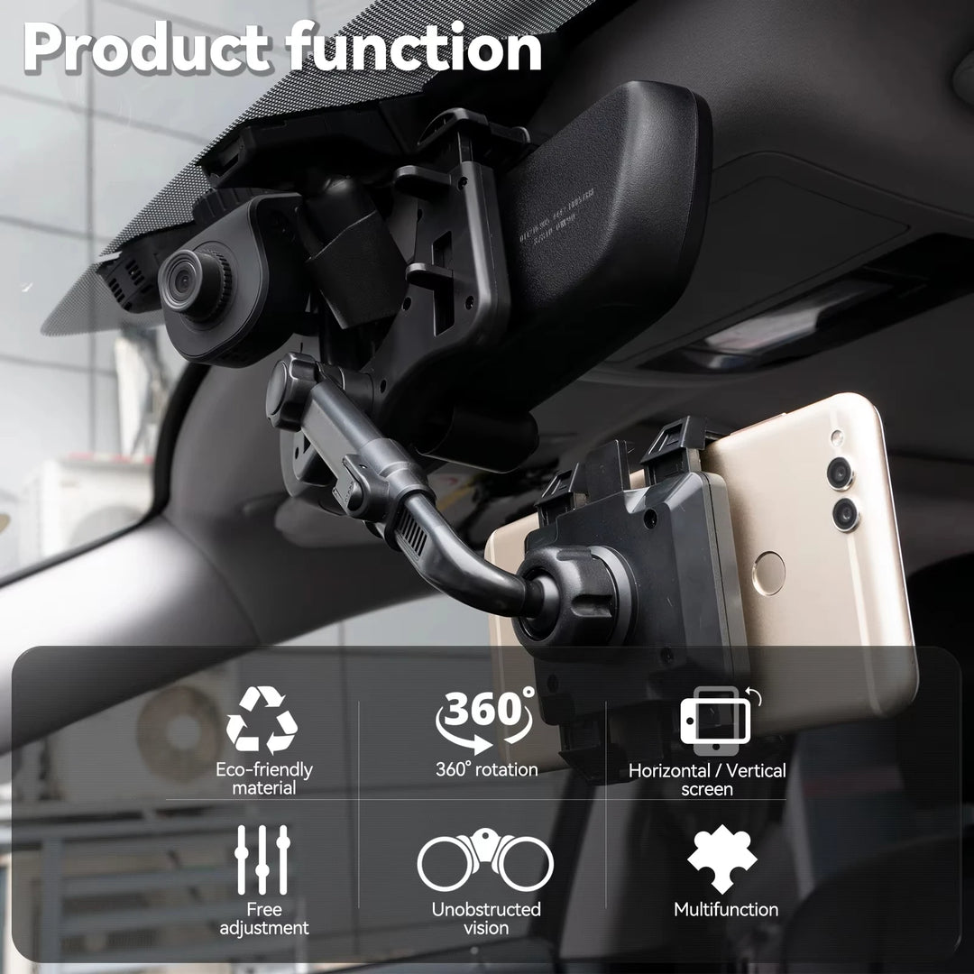 Car Rearview Mirror Phone Holder – 360° Retractable Clip Mount GPS Stand
