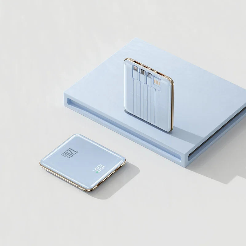 20000mAh 120W Ultra-Thin Power Bank with 4 Built-in Cables for Fast Charging