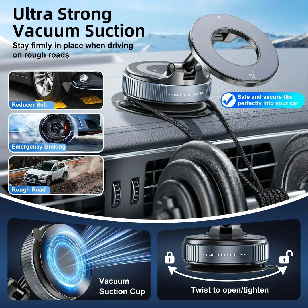 BMAD 16-Magnet Vacuum Car Phone Holder | 360° Foldable Aluminum | Dashboard Windshield Live Stream