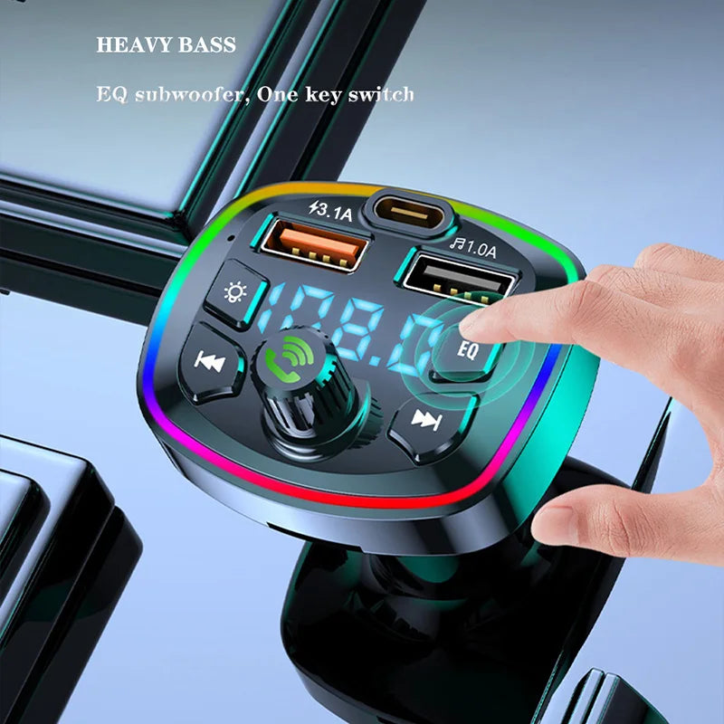 Bluetooth 5.0 FM Transmitter for Hands-Free Call, Car USB Charger, MP3 Player