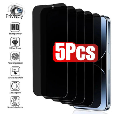 5-Pack Anti-Spy Privacy Tempered Glass iPhone 17 16 15 14 13 12 Pro Max Plus Full Cover Screen Guard