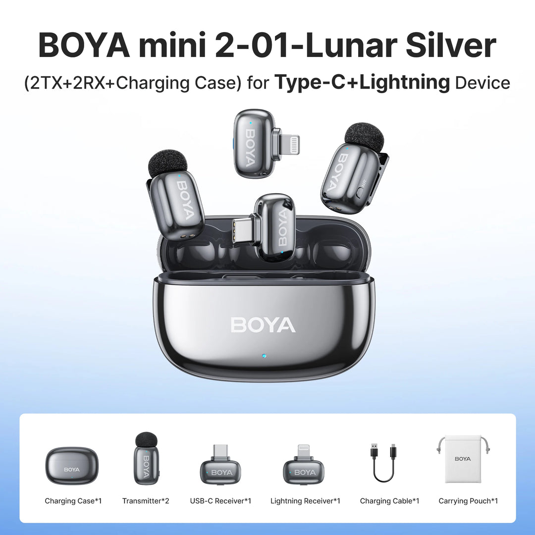 BOYA Mini 2 Wireless Lavalier Mic | AI Noise Cancellation 24-Bit for iPhone Android