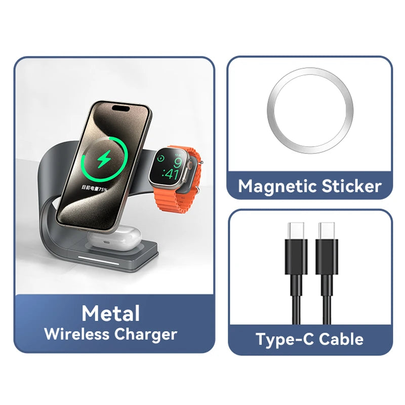 CrownQu 4-in-1 Magnetic Wireless Charging Station – 15W