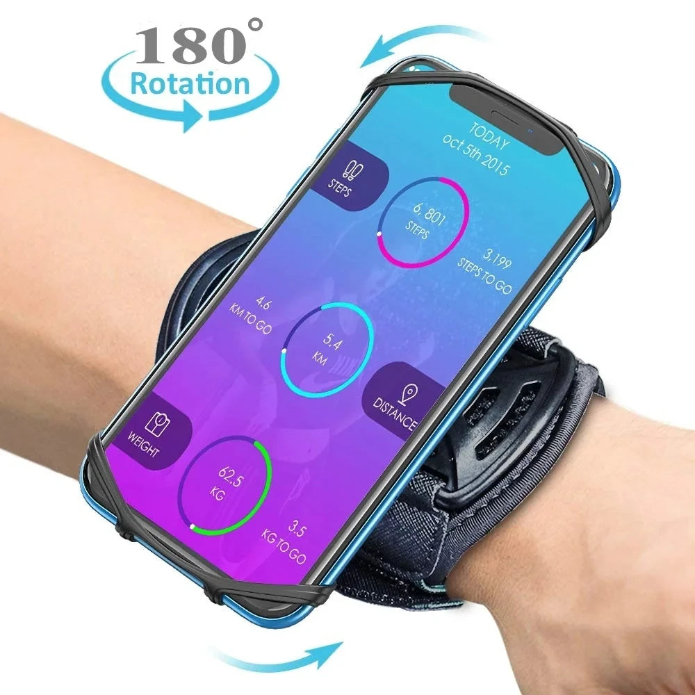 360° Rotatable Sports Wristband Phone Holder – Running Armband for Hiking Biking