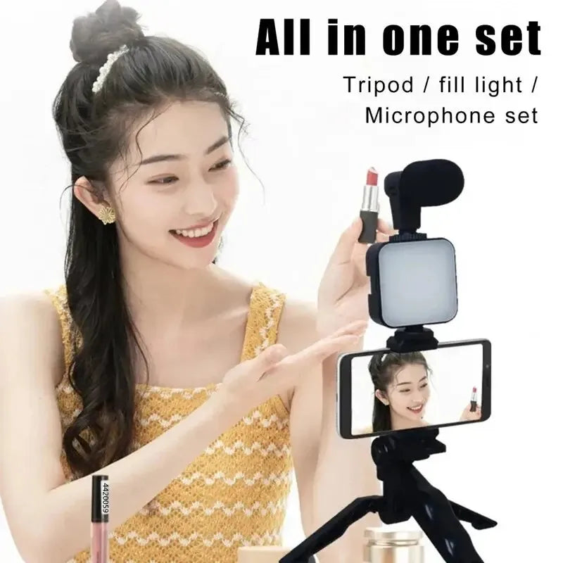 Smartphone Vlogging Kit Tripod Mic LED Light for TikTok